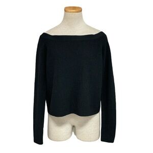 Frame Sweater Womens Medium Black NWT Cropped Rib Pullover Wide Neck Wool